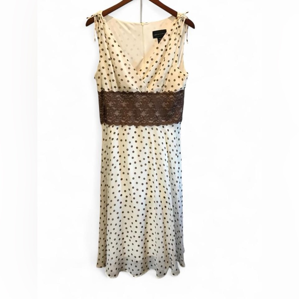 Vintage Connected Apparel Feminine Polka Dot Midi Dress w/ Lacey waist - Size 16